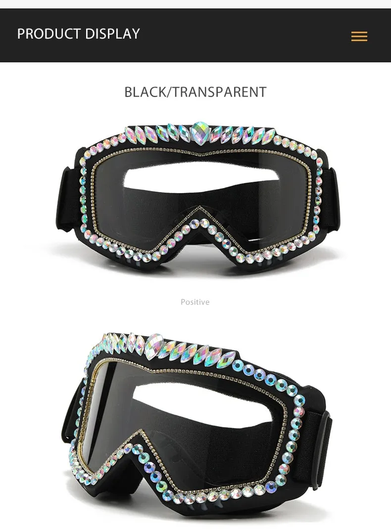 Unisex Steampunk Goggle Oversized Luxury Rhinestone Sports Sunglasses
