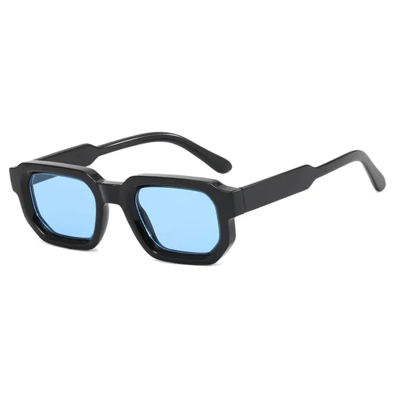 VAIGE Retro Blue Square Sunglasses with Clear UV400 Lenses, Polycarbonate Frame and Lens, 38mm Width x 34mm Height