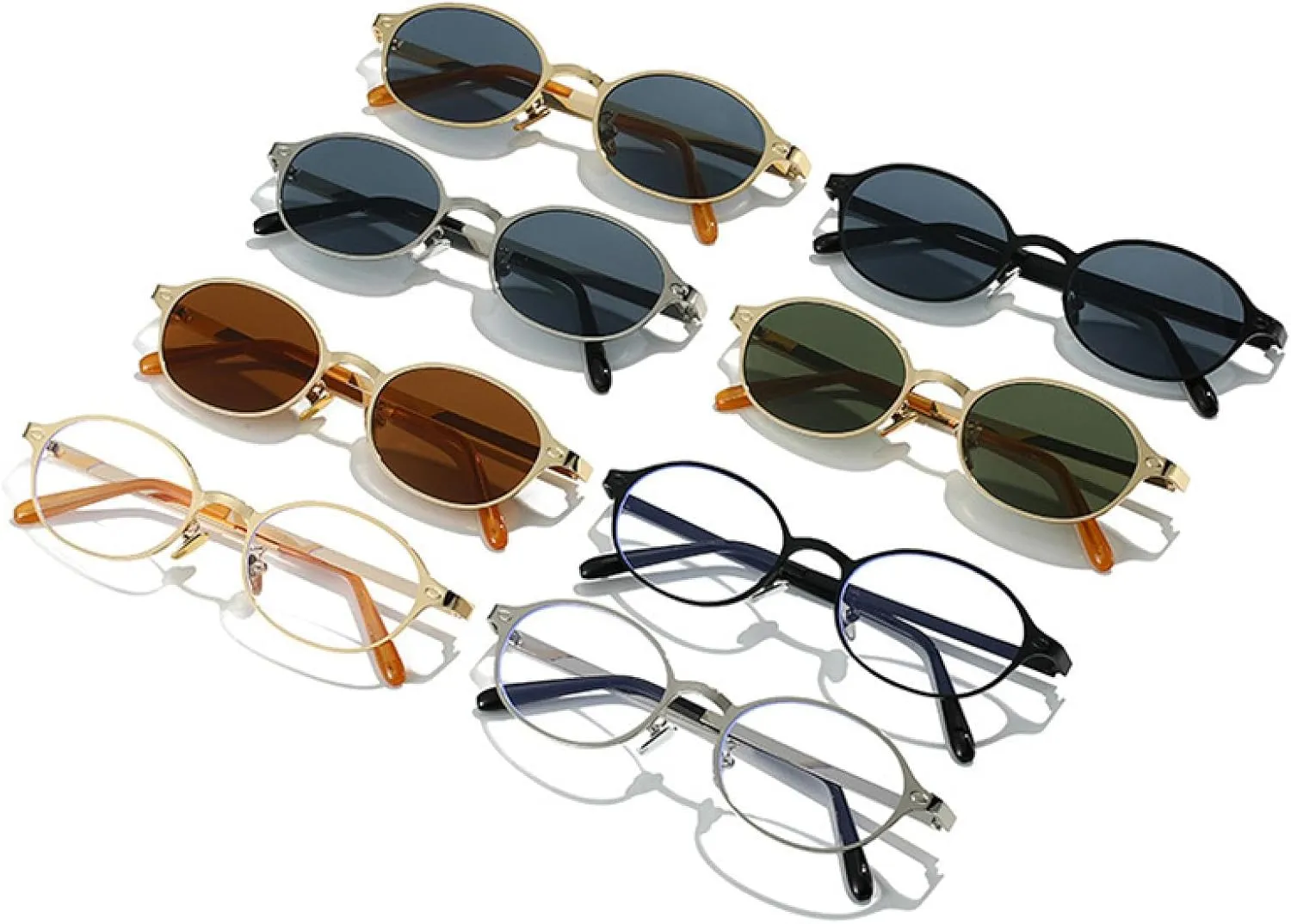 Vintage Classic Women Small Oval Metal Frame Sunglasses Fashion Rivets Men Punk Shades Uv400 Sun Glasses
