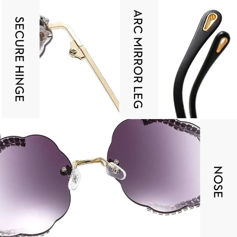 Vintage Fashion Diamond Women Oversized Sunglasses Rimless Frame Sun Glasses Shades UV400 Eyeglasses