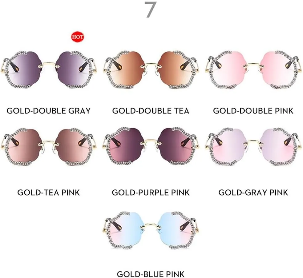 Vintage Fashion Diamond Women Oversized Sunglasses Rimless Frame Sun Glasses Shades UV400 Eyeglasses