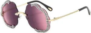 Vintage Fashion Diamond Women Oversized Sunglasses Rimless Frame Sun Glasses Shades UV400 Eyeglasses