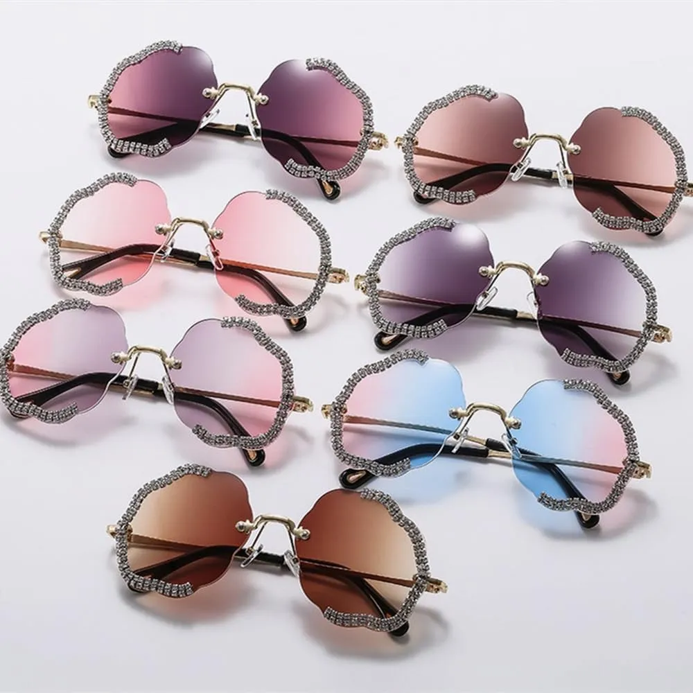 Vintage Fashion Diamond Women Oversized Sunglasses Rimless Frame Sun Glasses Shades UV400 Eyeglasses