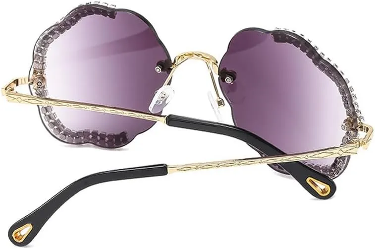 Vintage Fashion Diamond Women Oversized Sunglasses Rimless Frame Sun Glasses Shades UV400 Eyeglasses