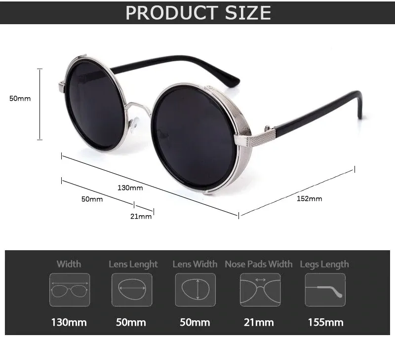 Vintage Fashion Round Metal Frame Gothic Steampunk Unisex Sunglasses