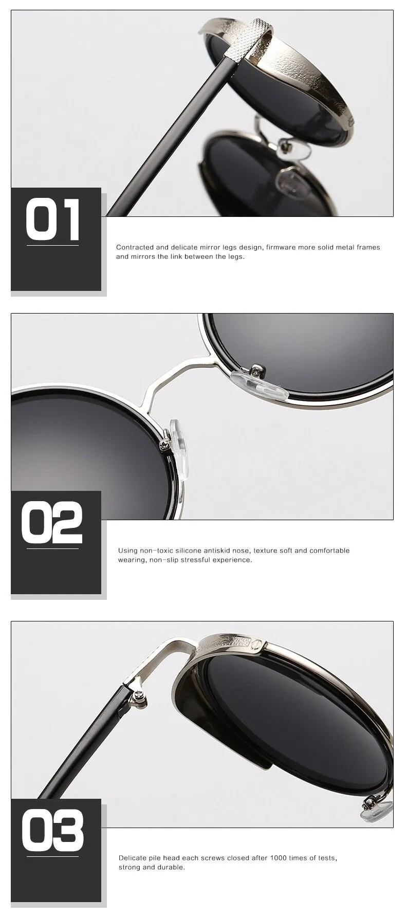 Vintage Fashion Round Metal Frame Gothic Steampunk Unisex Sunglasses