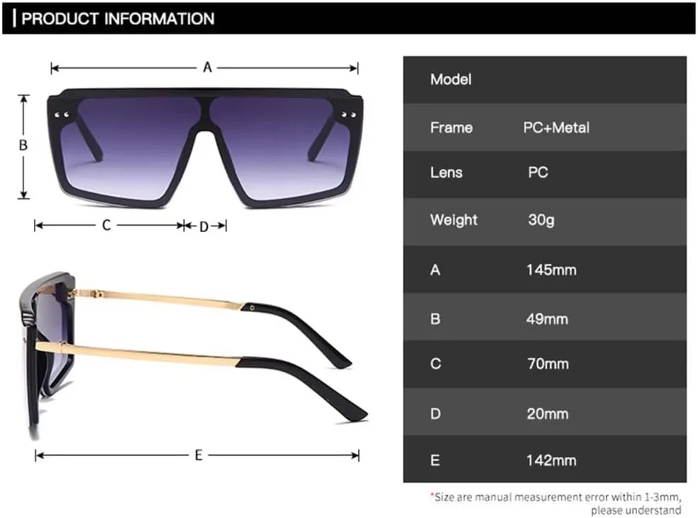 Vintage Oversized Sunglasses Women Men Big Frame Flat Top Sun Glasses Shades Uv400