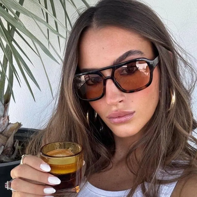 Vintage Pilot Sunglasses with Cinnamon Tinted Lenses - 100% UV Protection and Lightweight Acetate Frame