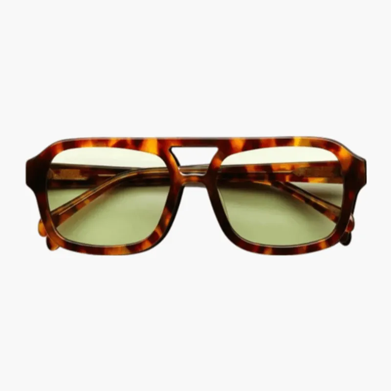 Vintage Pilot Sunglasses with Cinnamon Tinted Lenses - 100% UV Protection and Lightweight Acetate Frame