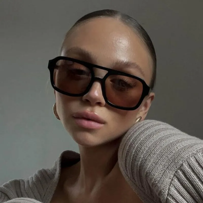 Vintage Pilot Sunglasses with Cinnamon Tinted Lenses - 100% UV Protection and Lightweight Acetate Frame