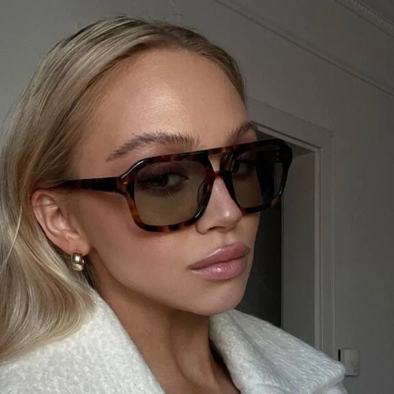Vintage Pilot Sunglasses with Cinnamon Tinted Lenses - 100% UV Protection and Lightweight Acetate Frame