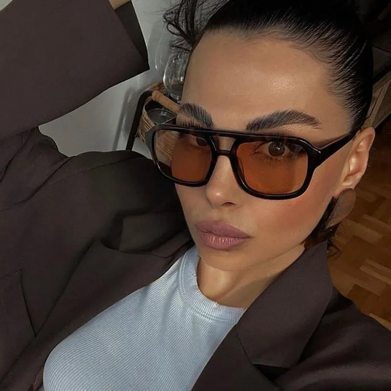 Vintage Pilot Sunglasses with Cinnamon Tinted Lenses - 100% UV Protection and Lightweight Acetate Frame