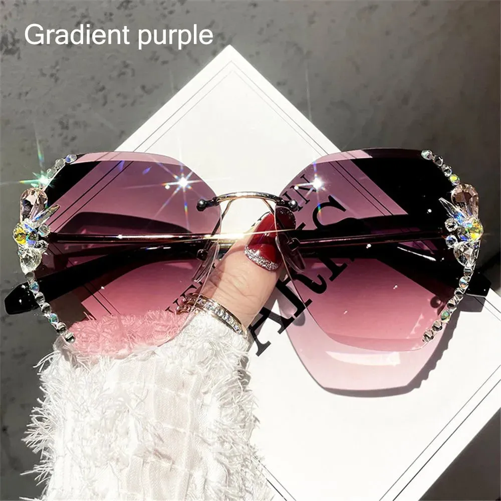 Vintage Rhinestone Sunglasses Brand Designer Sunglasses Retro Cutting Lens Gradient Sun Glasses Female UV400 Shades Glasses