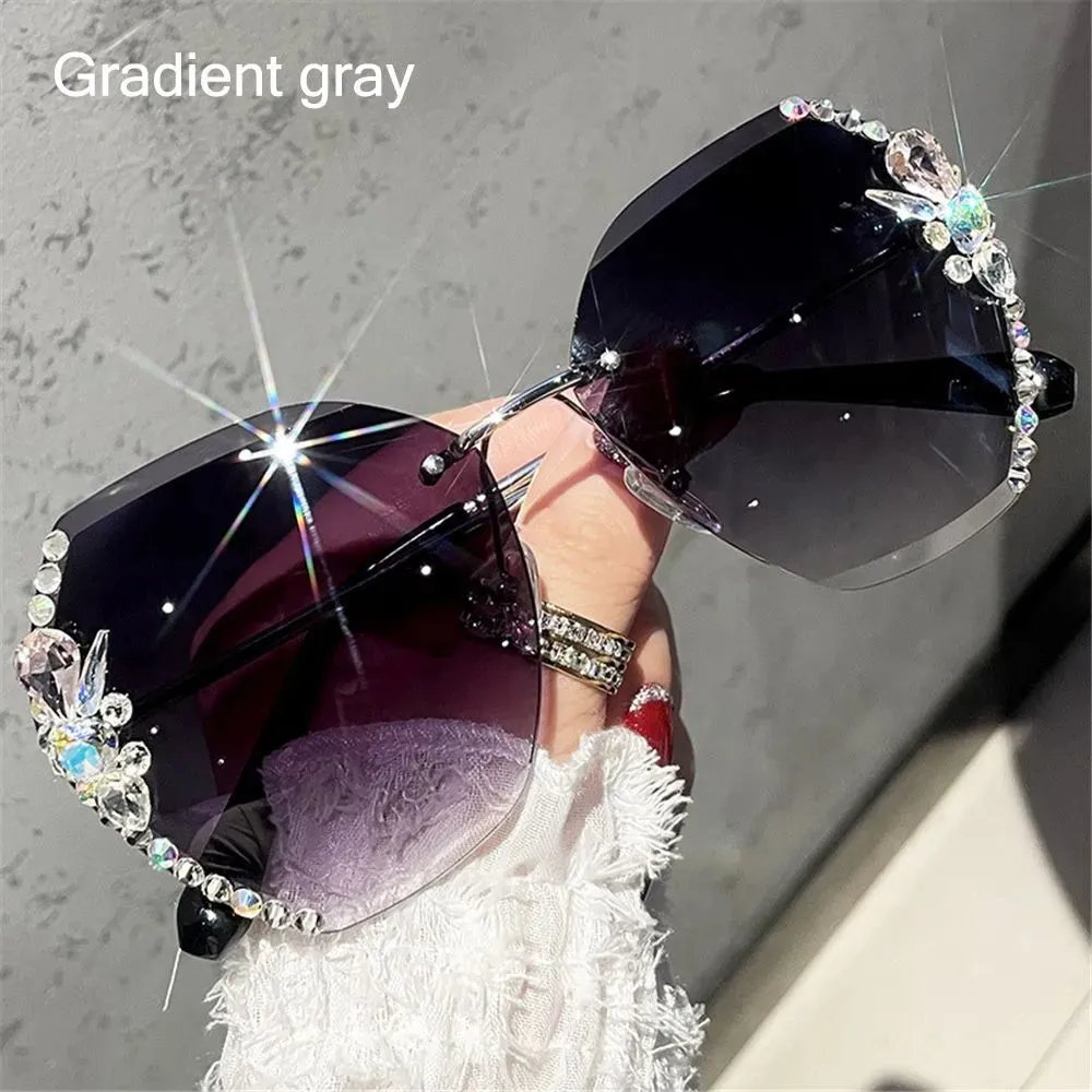 Vintage Rhinestone Sunglasses Brand Designer Sunglasses Retro Cutting Lens Gradient Sun Glasses Female UV400 Shades Glasses