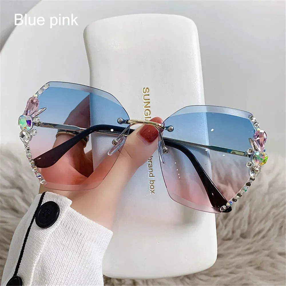 Vintage Rhinestone Sunglasses Brand Designer Sunglasses Retro Cutting Lens Gradient Sun Glasses Female UV400 Shades Glasses