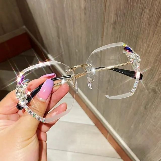 Vintage Rimless Sunglasses Women Retro Cutting Lens Gradient Sunglass