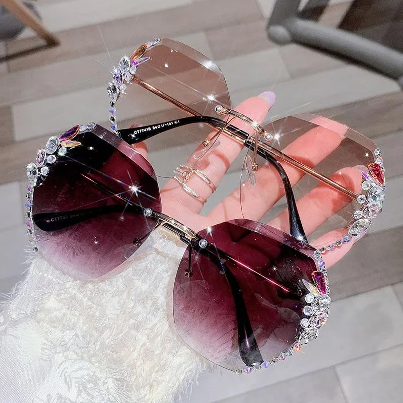 Vintage Rimless Sunglasses Women Retro Cutting Lens Gradient Sunglass