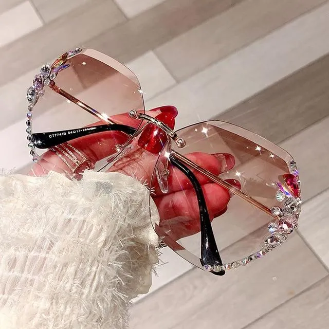 Vintage Rimless Sunglasses Women Retro Cutting Lens Gradient Sunglass