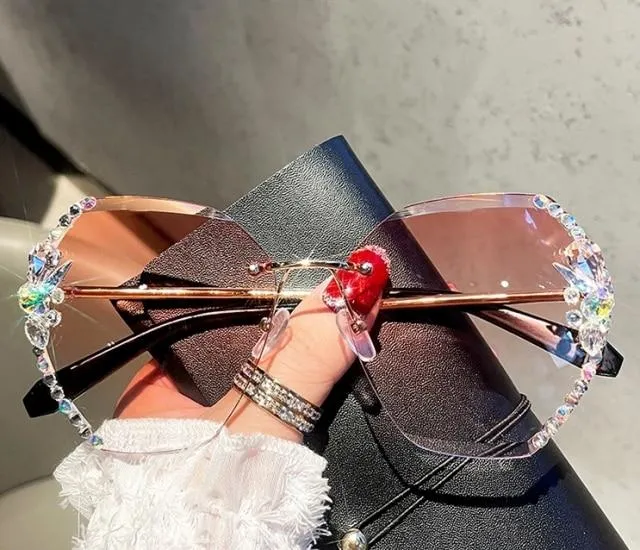 Vintage Rimless Sunglasses Women Retro Cutting Lens Gradient Sunglass