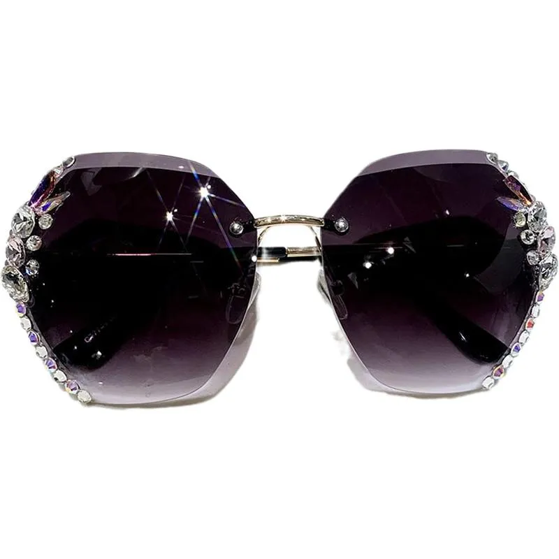 Vintage Rimless Sunglasses Women Retro Cutting Lens Gradient Sunglass