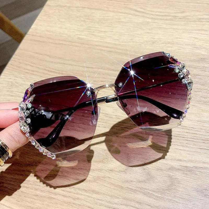 Vintage Rimless Sunglasses Women Retro Cutting Lens Gradient Sunglass