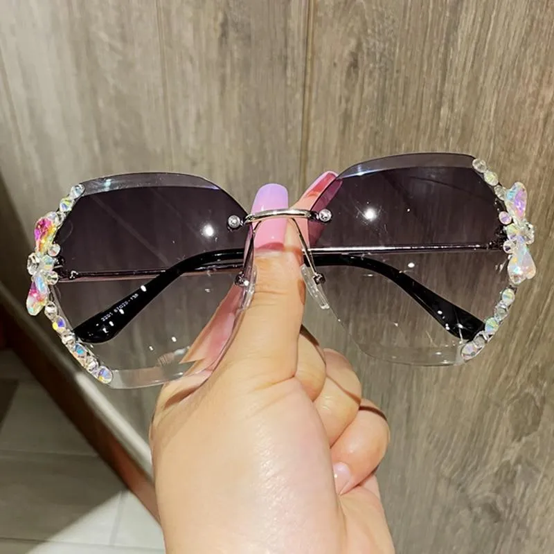 Vintage Rimless Sunglasses Women Retro Cutting Lens Gradient Sunglass
