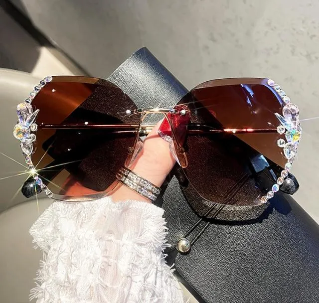 Vintage Rimless Sunglasses Women Retro Cutting Lens Gradient Sunglass