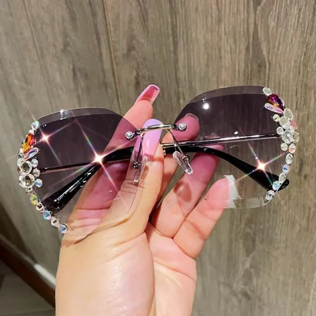 Vintage Rimless Sunglasses Women Retro Cutting Lens Gradient Sunglass