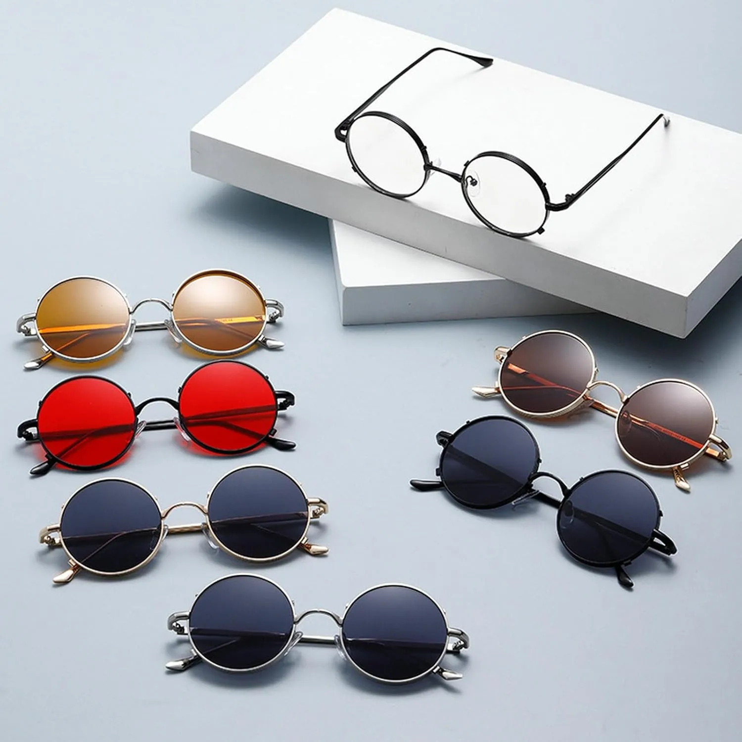 Vintage Round Sunglasses Men Women Luxury Small Frame Metal Punk Shades Fashion Eyewear For Male UV400 Protection
