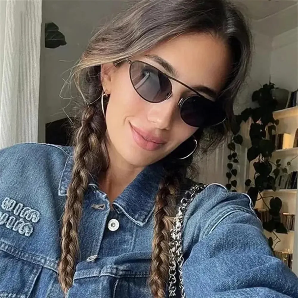 Vintage Small Cat Eye Sunglasses Women Oval Punk Sun Glasses Female Metal Frame Eyewear Shades