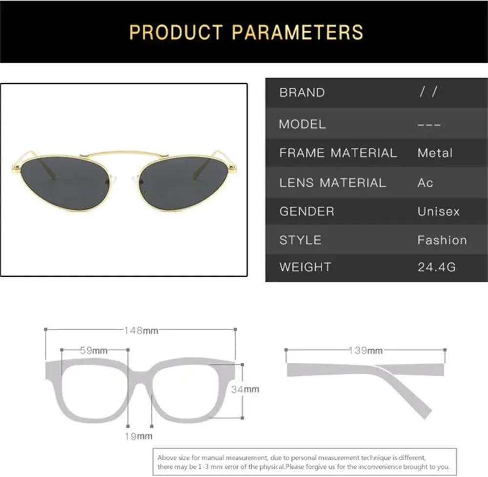 Vintage Small Cat Eye Sunglasses Women Oval Punk Sun Glasses Female Metal Frame Eyewear Shades