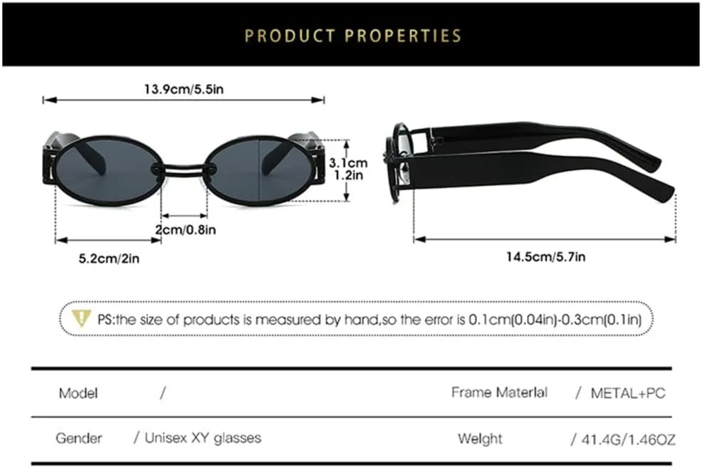 Vintage Small Oval Punk Sunglasses Women Men Steampunk Metal Frame Sun Glasses Shades For Beach Eyeglasses