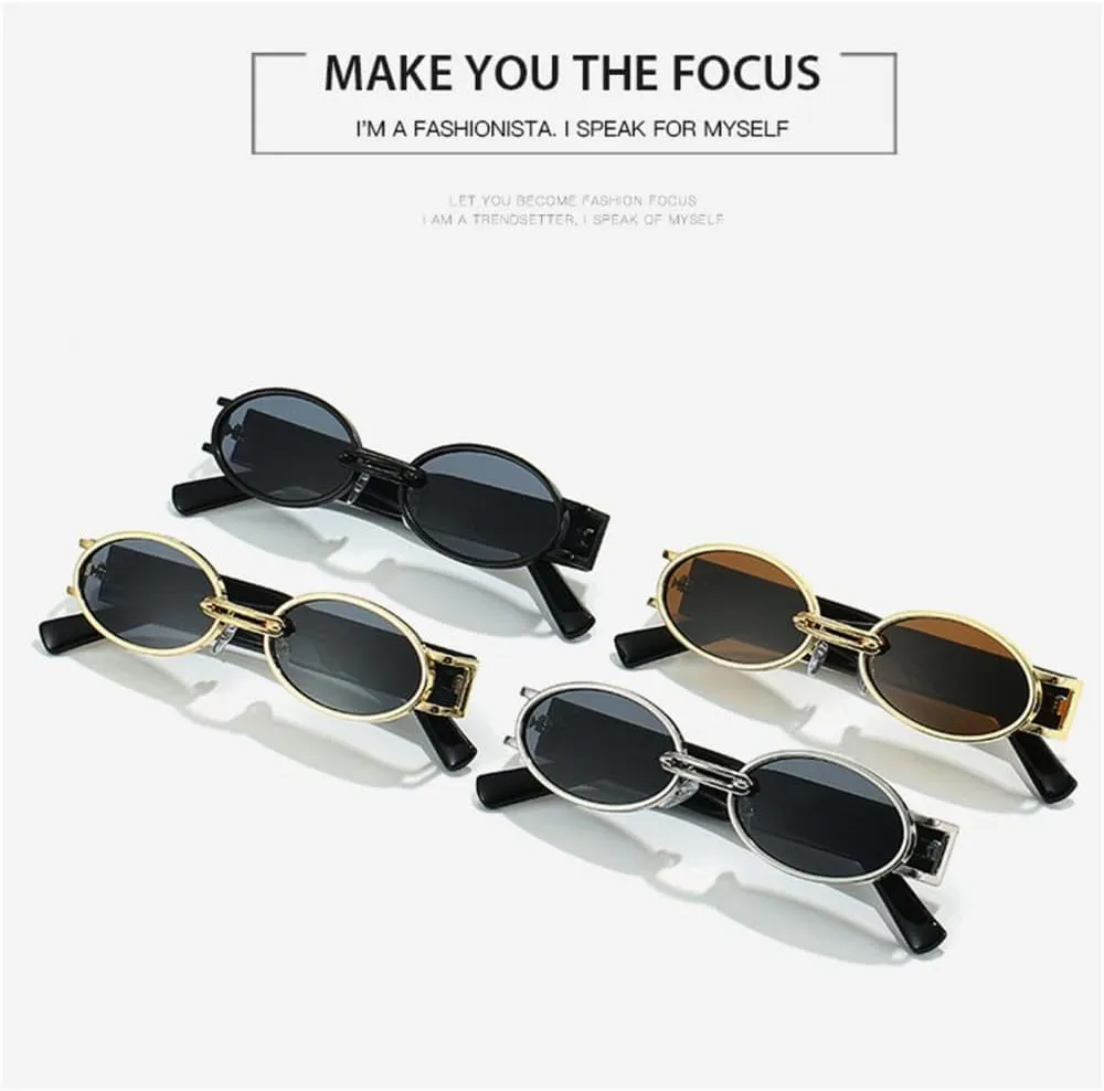 Vintage Small Oval Punk Sunglasses Women Men Steampunk Metal Frame Sun Glasses Shades For Beach Eyeglasses