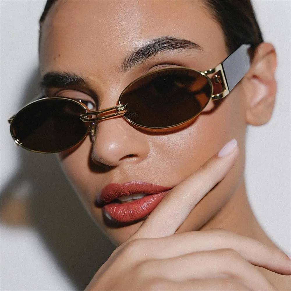 Vintage Small Oval Punk Sunglasses Women Men Steampunk Metal Frame Sun Glasses Shades For Beach Eyeglasses