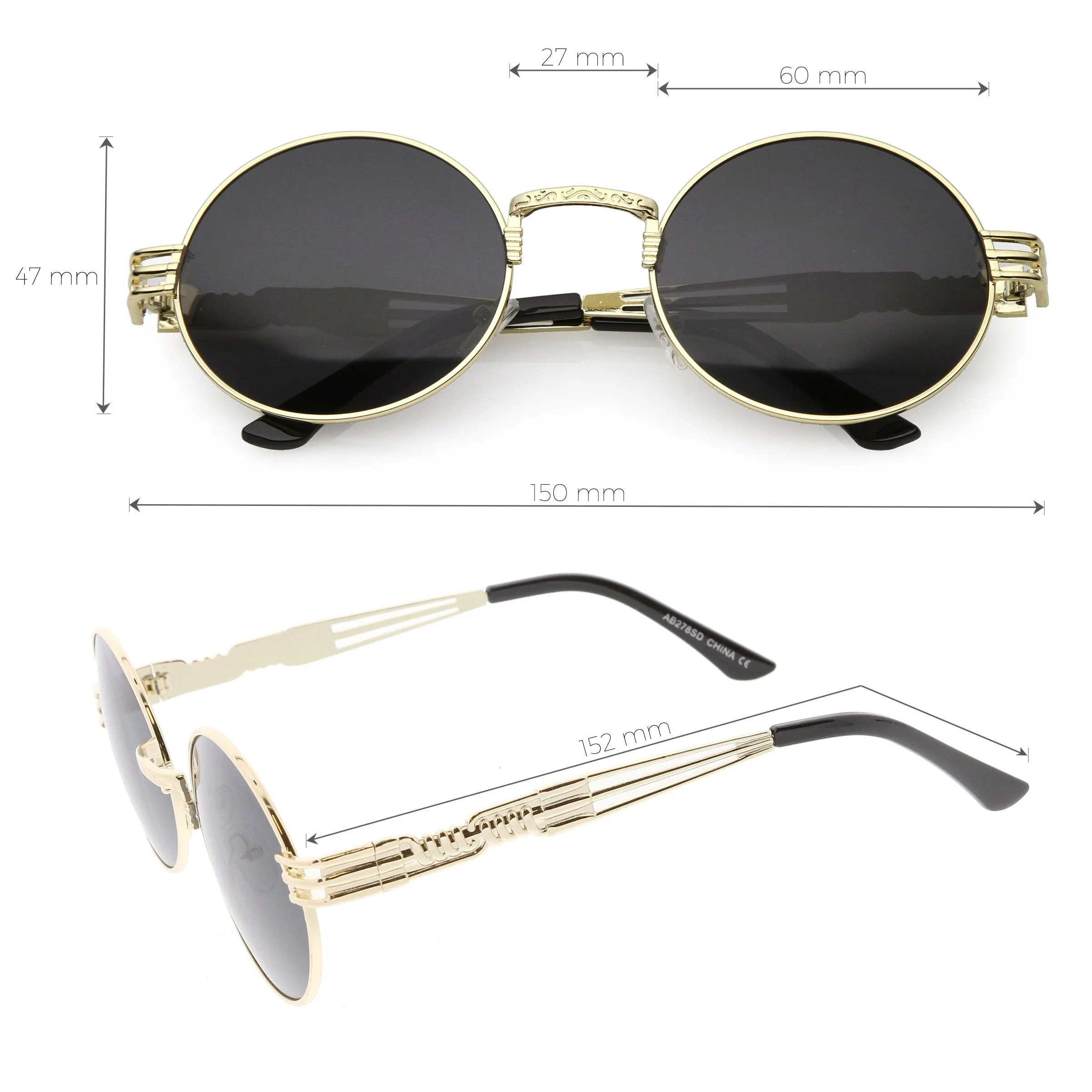 Vintage Steampunk Inspired Metal Oval Sunglasses C667