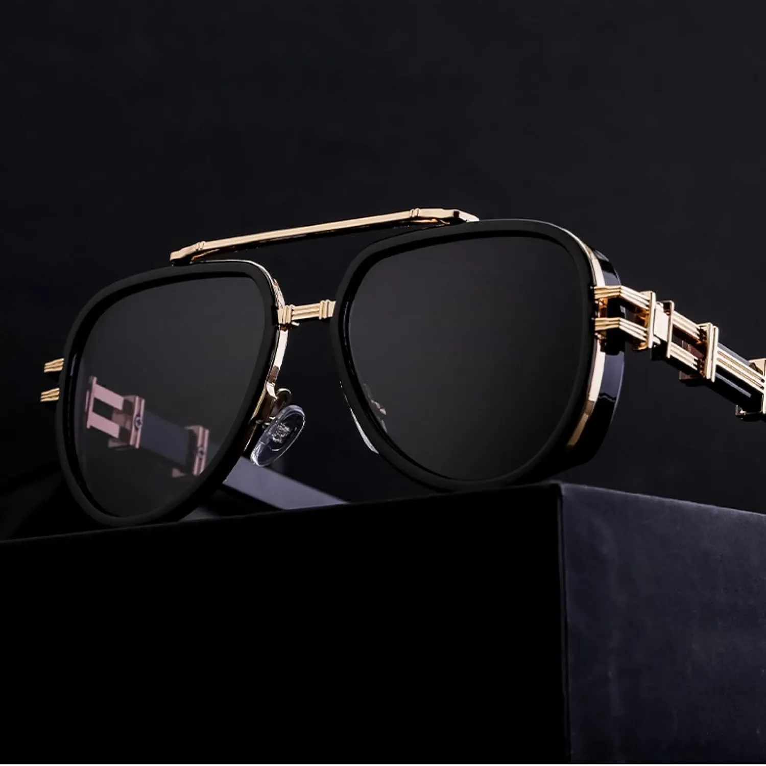 Vintage Steampunk Oval Sunglasses for Women Men Luxury Trendy Double Beam Metal Frame
