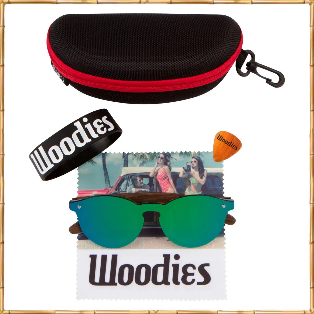 Walnut Wood Foster Style Sunglasses with Flat Green Mirror Polarized Lens