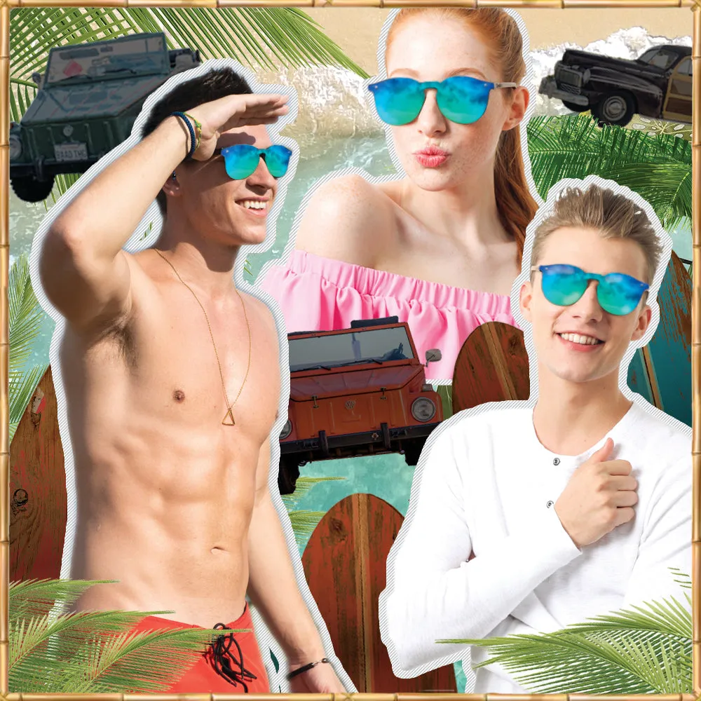 Walnut Wood Foster Style Sunglasses with Flat Green Mirror Polarized Lens