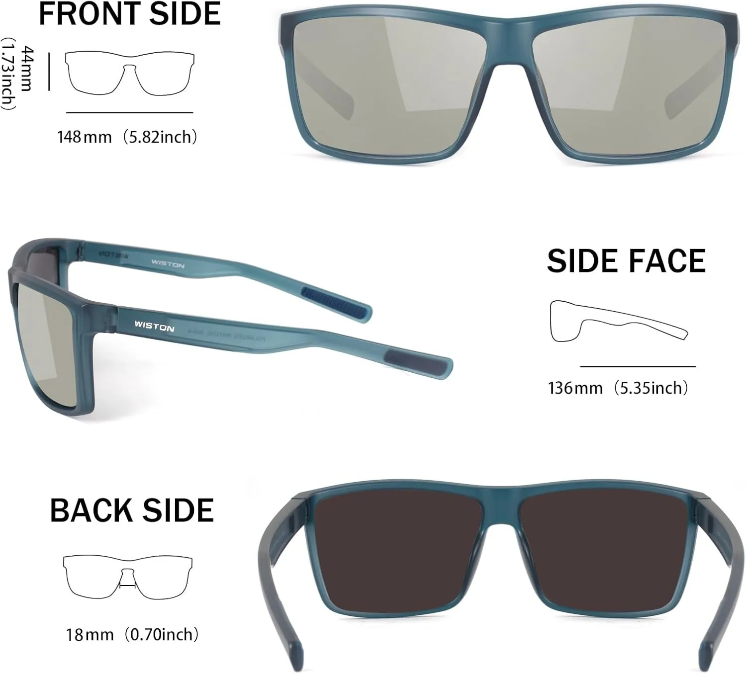 WISTON Polarized Sunglasses for Men Women Large Rectangular Classic UV400 Protection Driving Fishing Shades Sun Glasses