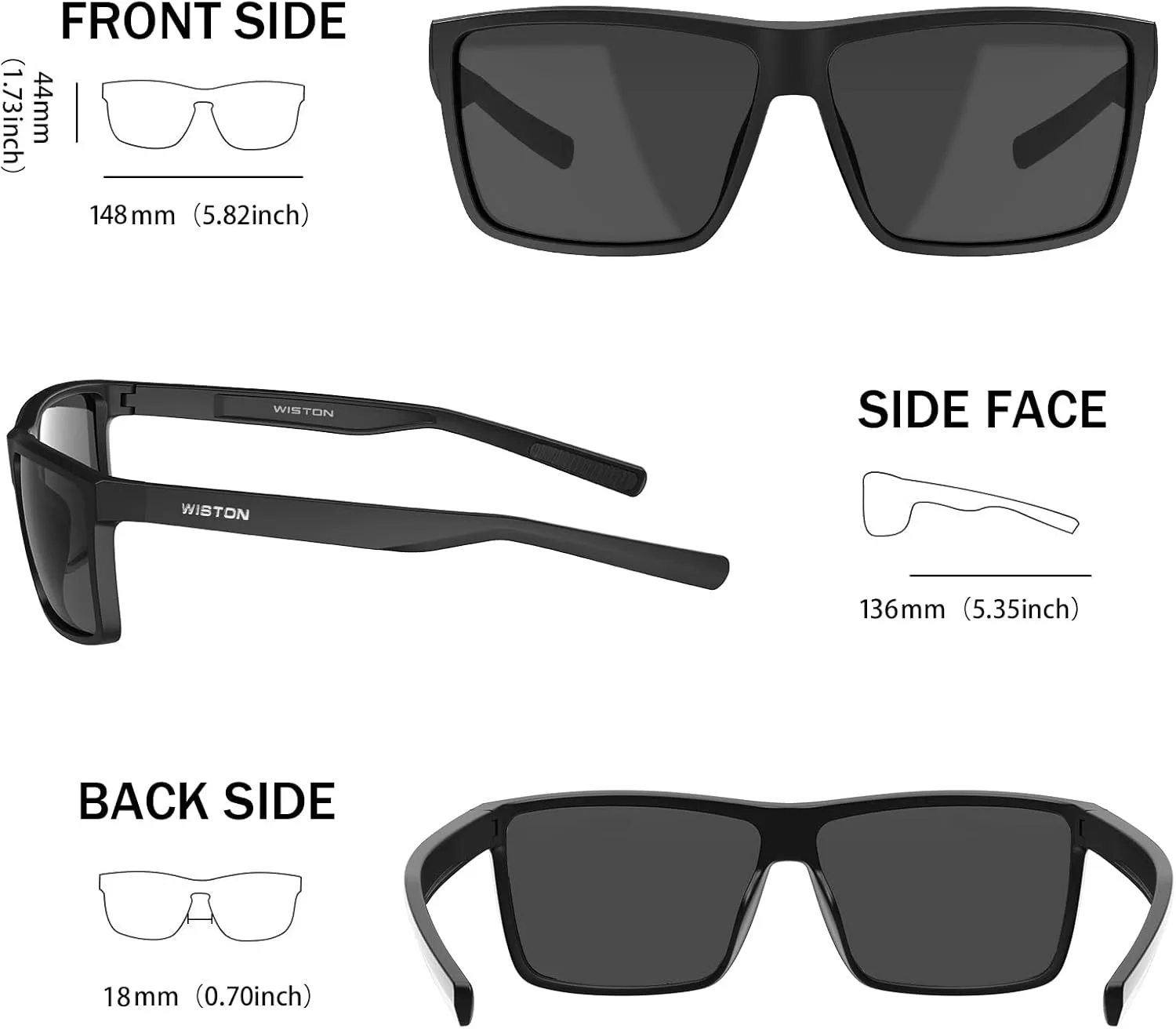 WISTON Polarized Sunglasses for Men Women Large Rectangular Classic UV400 Protection Driving Fishing Shades Sun Glasses