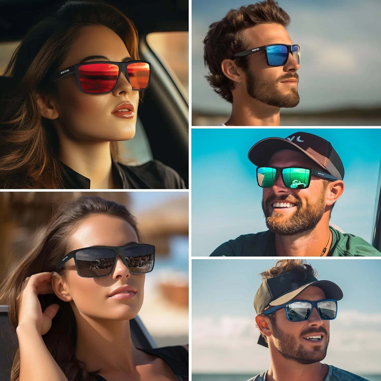WISTON Polarized Sunglasses for Men Women Large Rectangular Classic UV400 Protection Driving Fishing Shades Sun Glasses
