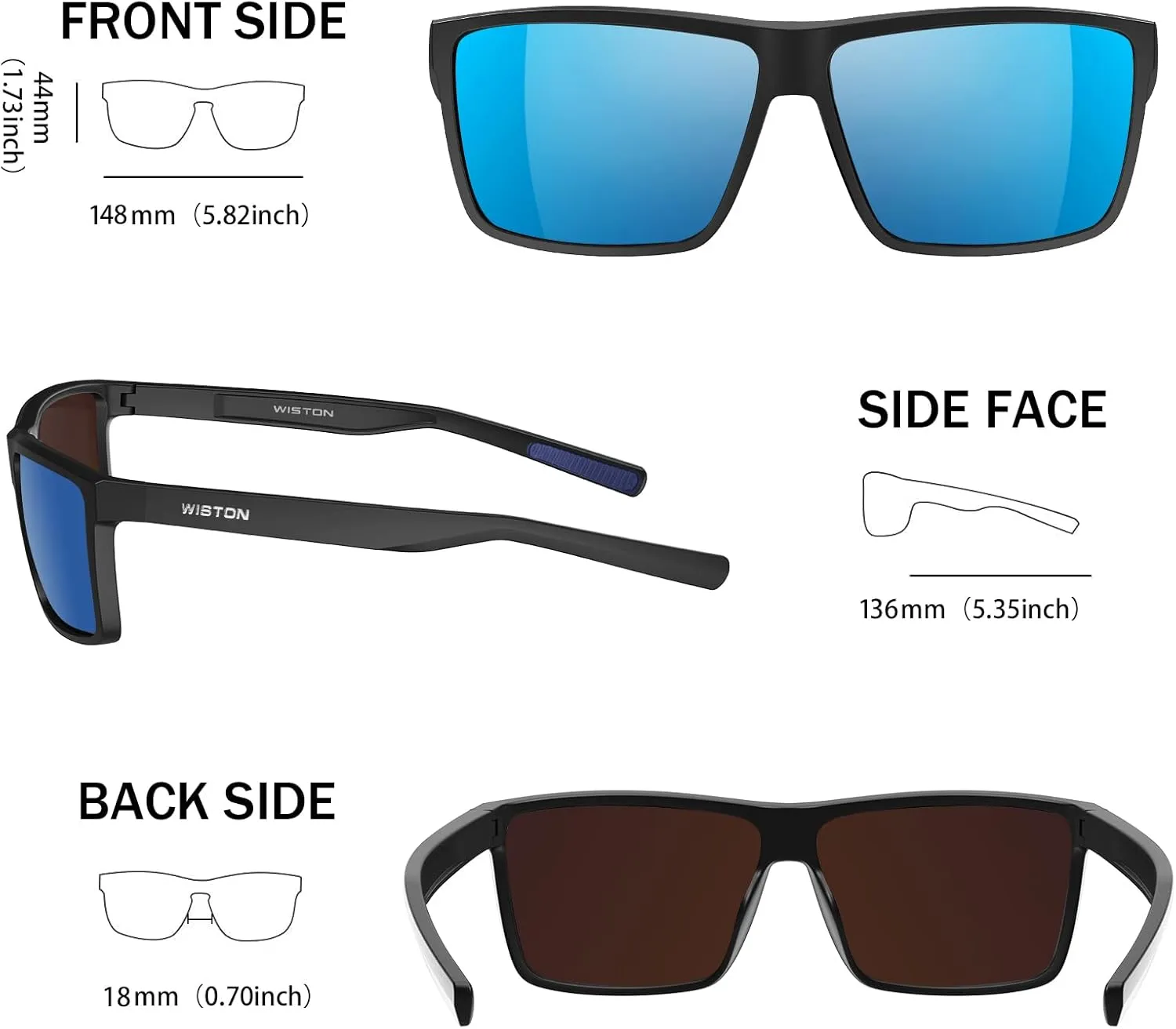 WISTON Polarized Sunglasses for Men Women Large Rectangular Classic UV400 Protection Driving Fishing Shades Sun Glasses