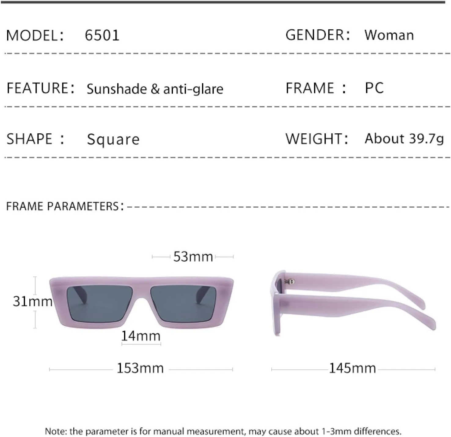 Women Sunglasses Plastic Rectangle Frame Men Uv400 Camping Sunscreen Bike Party Shade