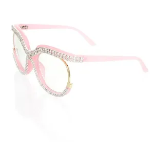 Women's Fashion Pink Plastic Eyeglasses with Rhinestones Await