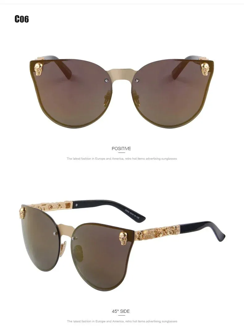 Women's Gothic Style Skull Frame Metal Sunglasses with UV400 Lenses