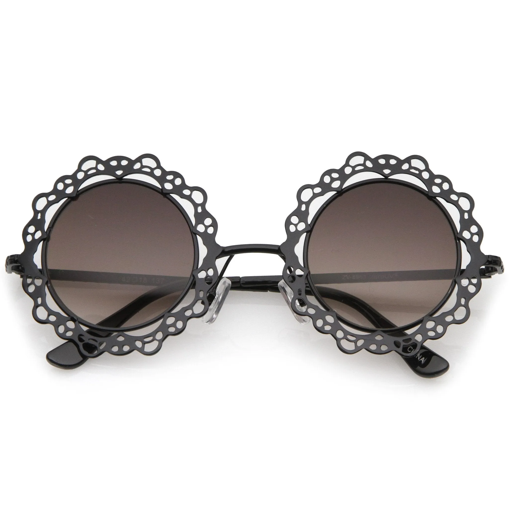 Women's Indie Round Laser Cut Lace Pattern Sunglasses C098