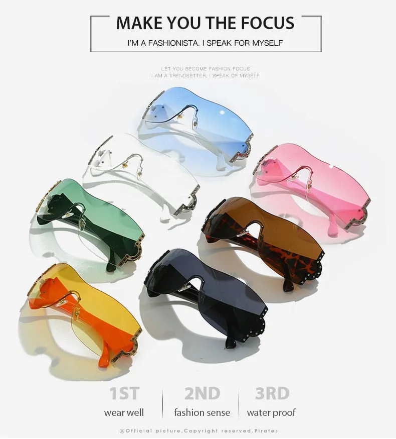 Women's Luxury Designer UV400 Diamond Rimless Eyewear Sunglasses