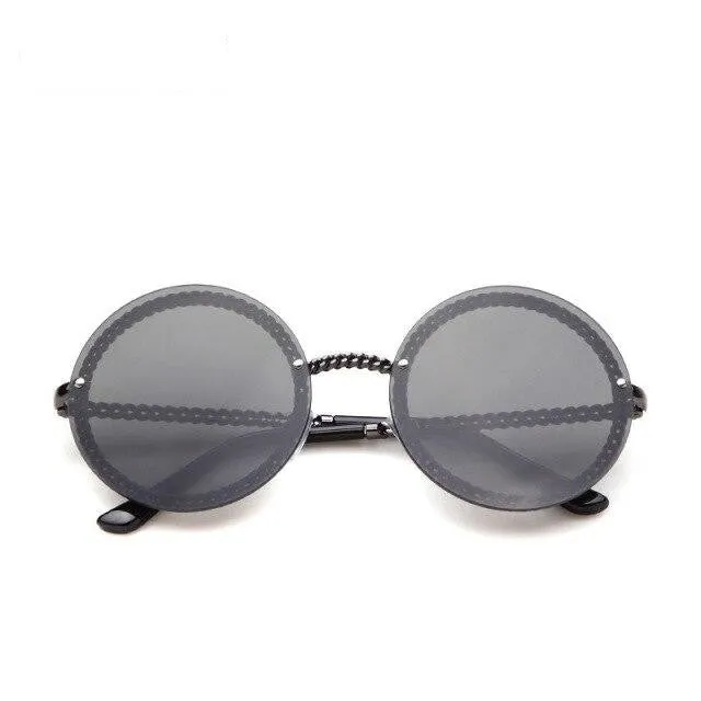 Women's Luxury Round Designer Rimless Sunglasses with Pearl Chain