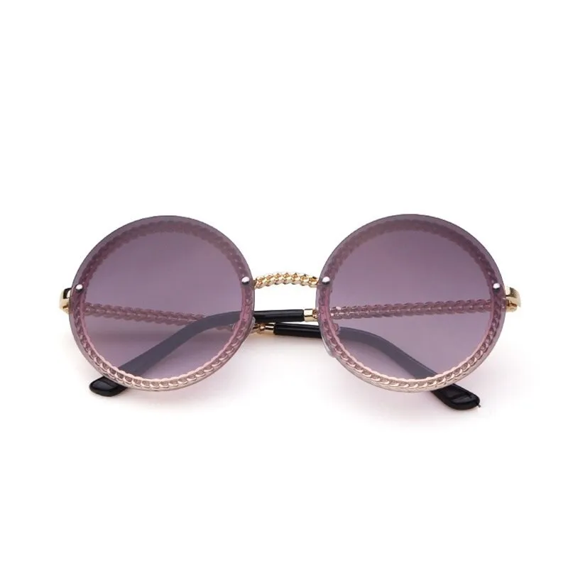 Women's Luxury Round Designer Rimless Sunglasses with Pearl Chain