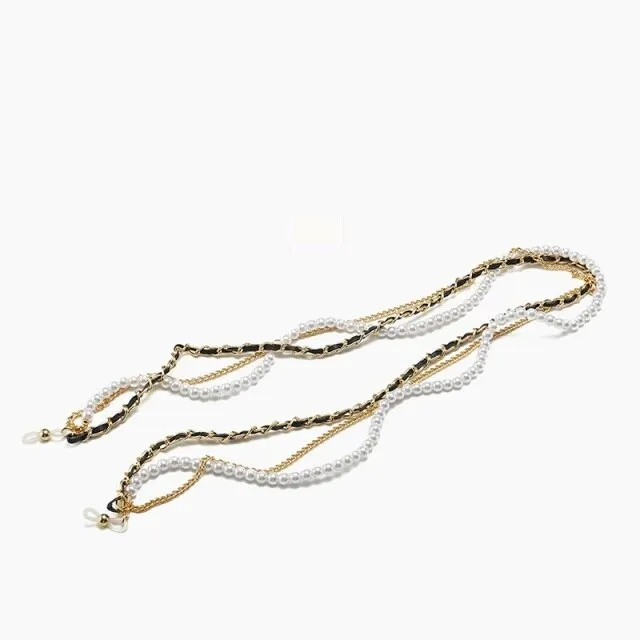 Women's Luxury Round Designer Rimless Sunglasses with Pearl Chain